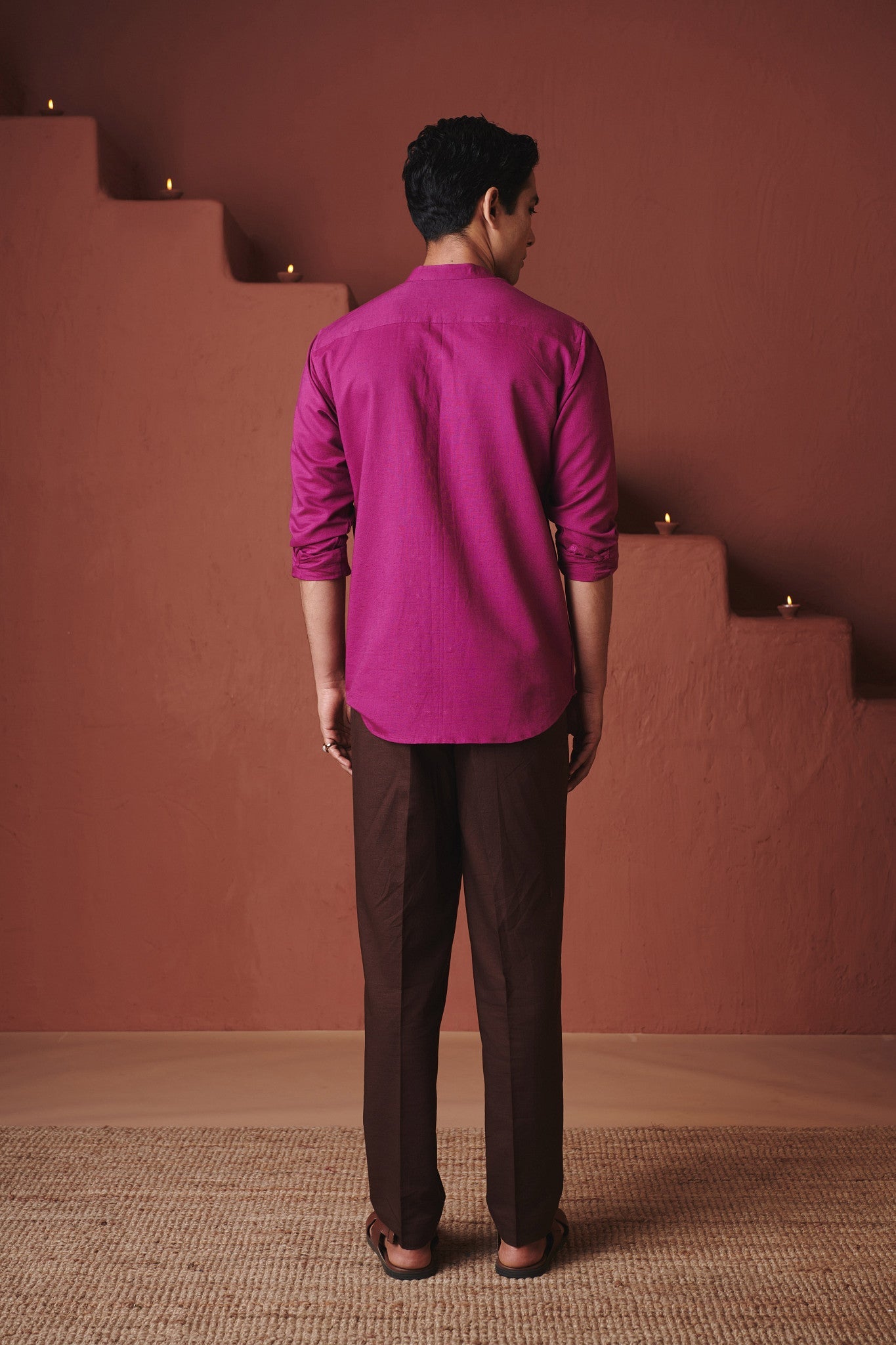 Orchid Co - Linen Men's Band Collar Shirt – Slim Fit - CiceroniMen ShirtsSaphed