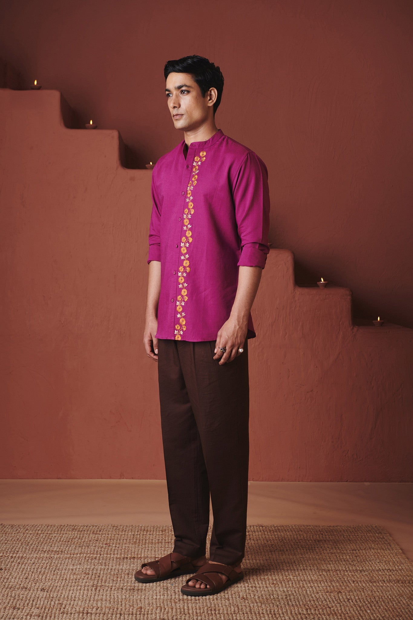 Orchid Co - Linen Men's Band Collar Shirt – Slim Fit - CiceroniMen ShirtsSaphed