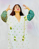 Organic Tie and Dye White & Green Kaftan - CiceroniKaftanSonica Sarna