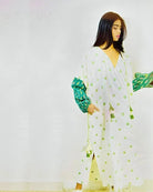 Organic Tie and Dye White & Green Kaftan - CiceroniKaftanSonica Sarna