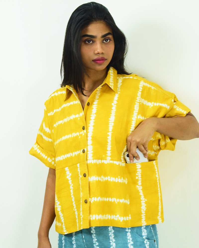 Organic Tie and Dye Yellow Kimono Top - CiceroniWomen ShirtsSonica Sarna