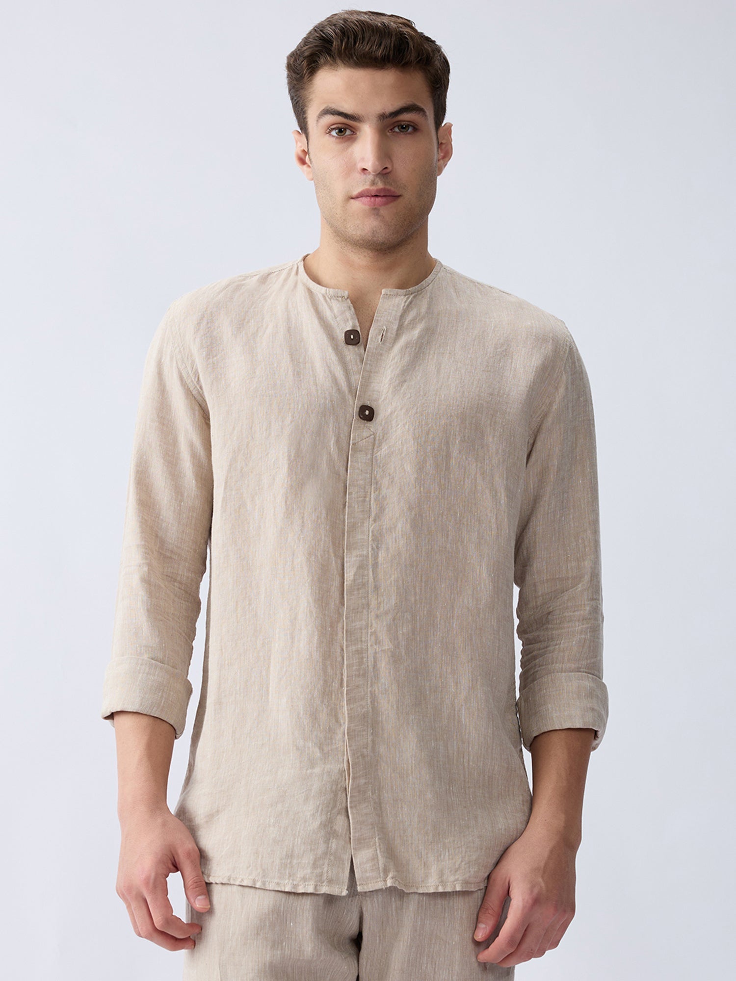 Origin Beige Placket Shirt 100% Pure Linen - CiceroniMen Shirtsbhrāta