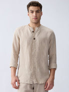Origin Beige Placket Shirt 100% Pure Linen - CiceroniMen Shirtsbhrāta