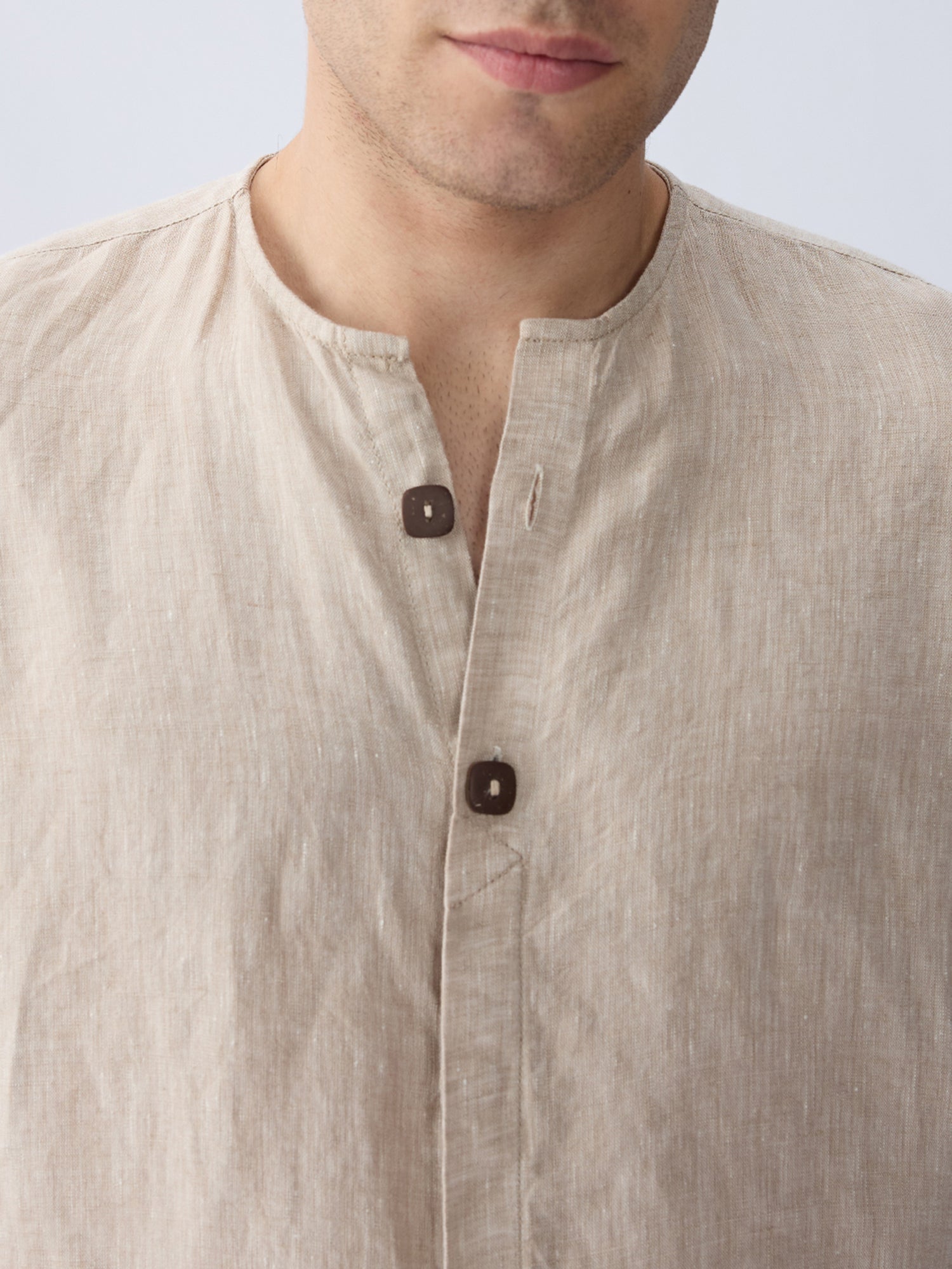 Origin Beige Placket Shirt 100% Pure Linen - CiceroniMen Shirtsbhrāta