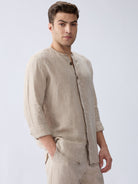 Origin Beige Placket Shirt 100% Pure Linen - CiceroniMen Shirtsbhrāta
