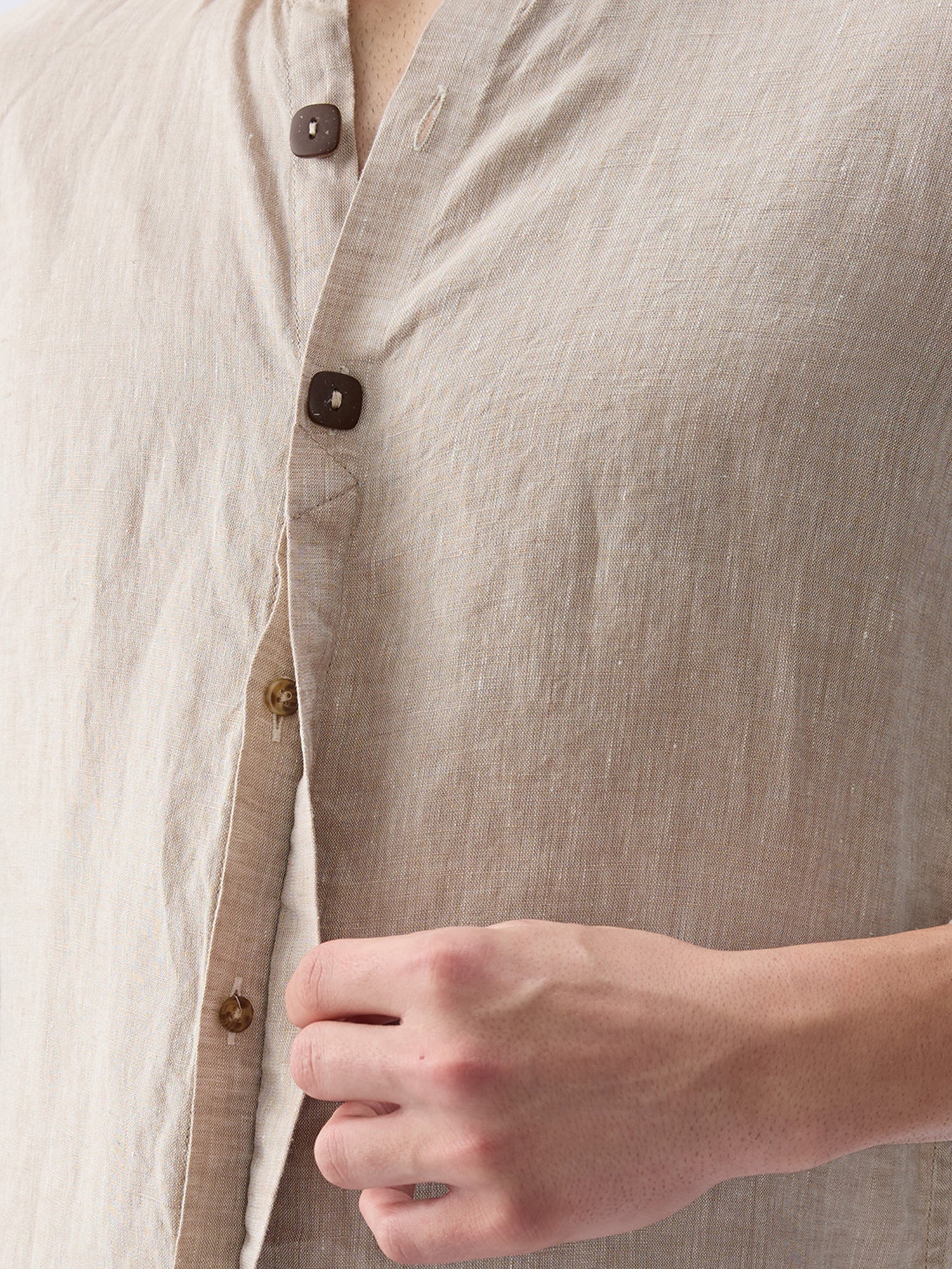 Origin Beige Placket Shirt 100% Pure Linen - CiceroniMen Shirtsbhrāta