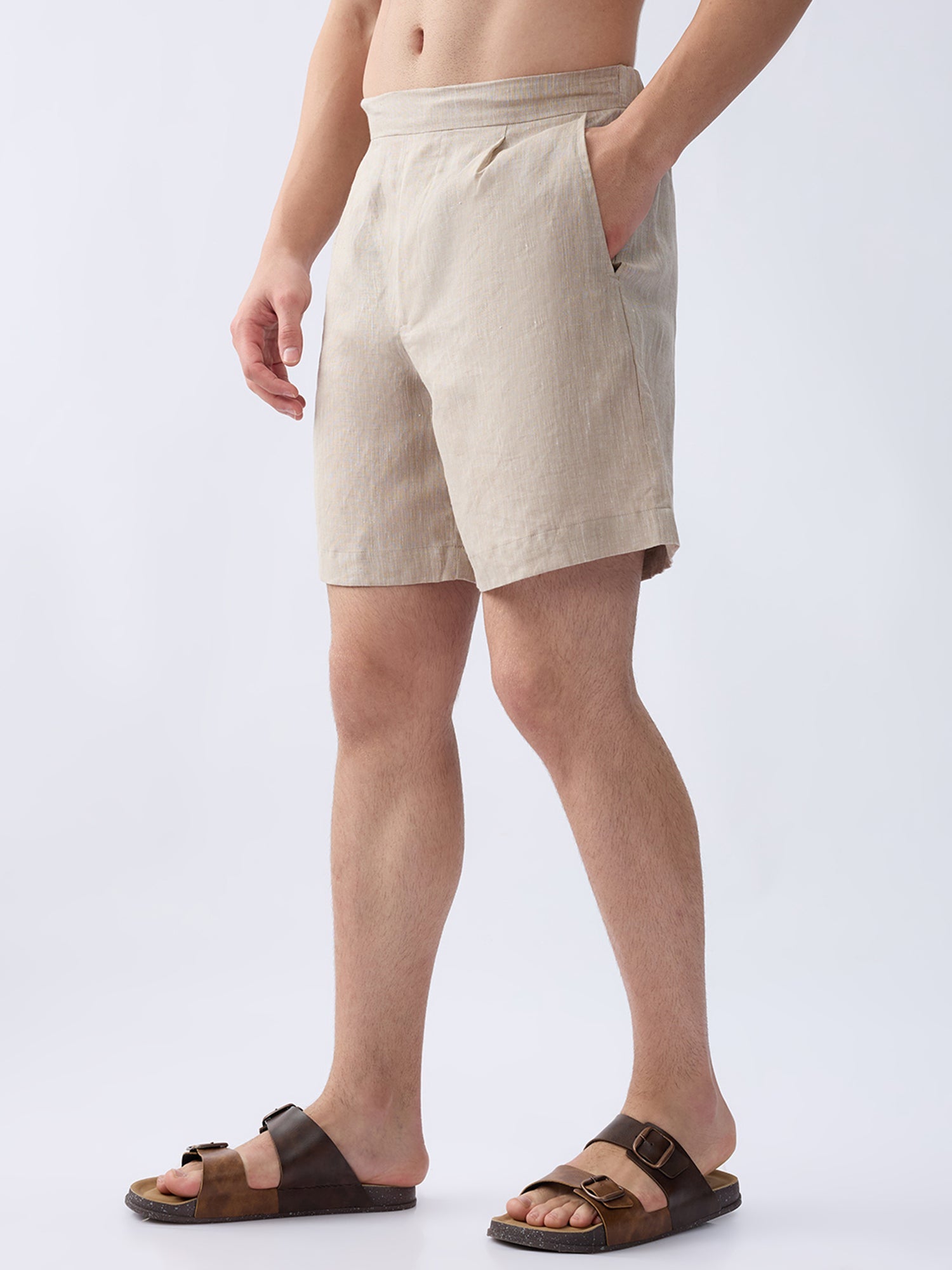 Origin Beige Relaxed 100% Pure Linen Shorts - CiceroniShortsbhrāta