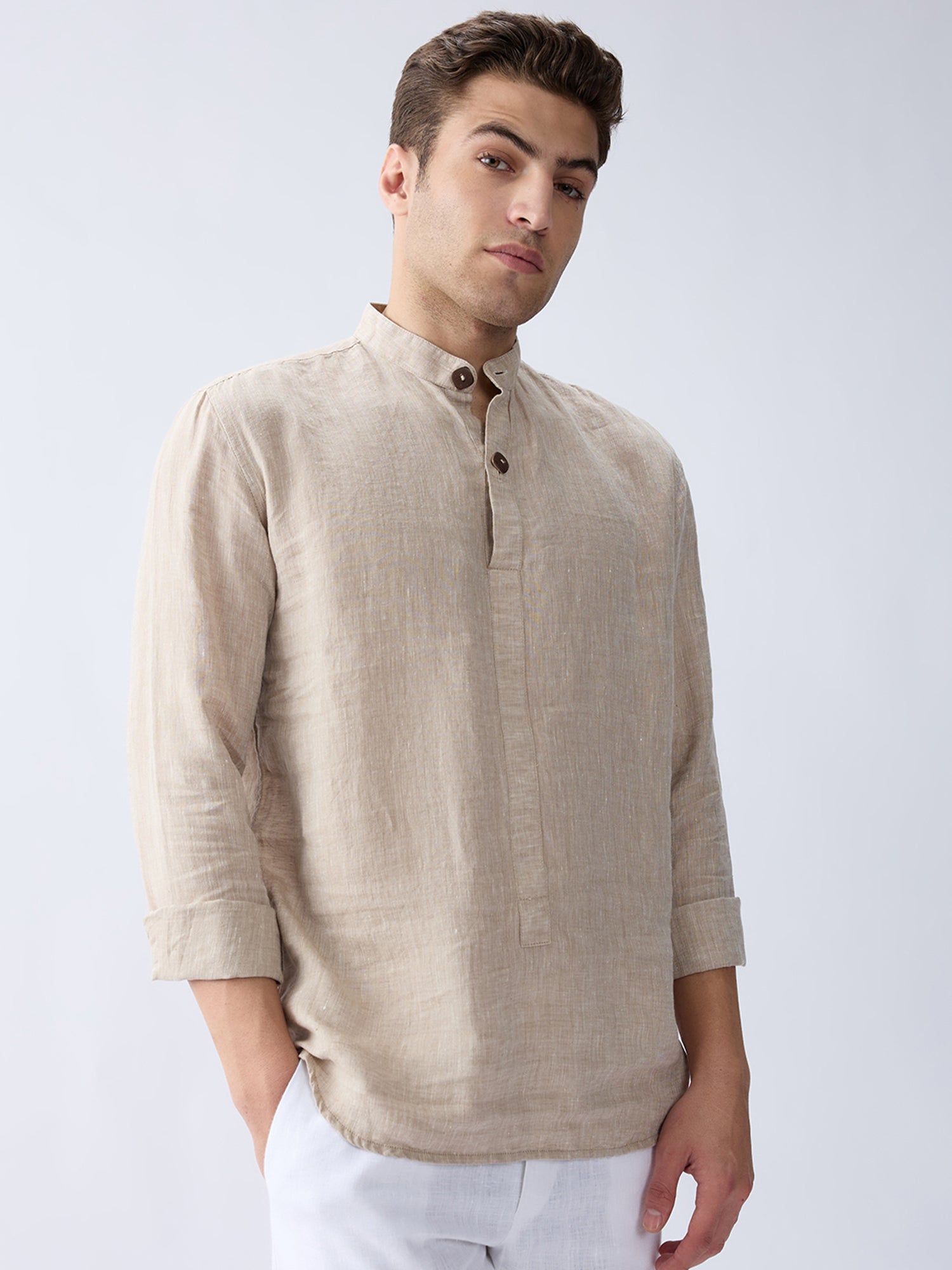 Origin Beige Short Kurta 100% Pure Linen - CiceroniKurta, Everyday Wearbhrāta