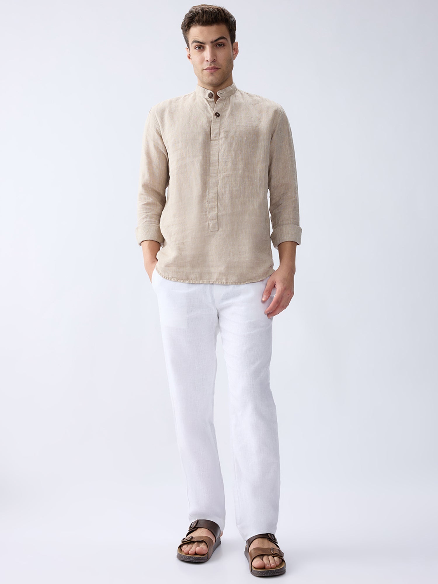 Origin Beige Short Kurta 100% Pure Linen - CiceroniKurta, Everyday Wearbhrāta