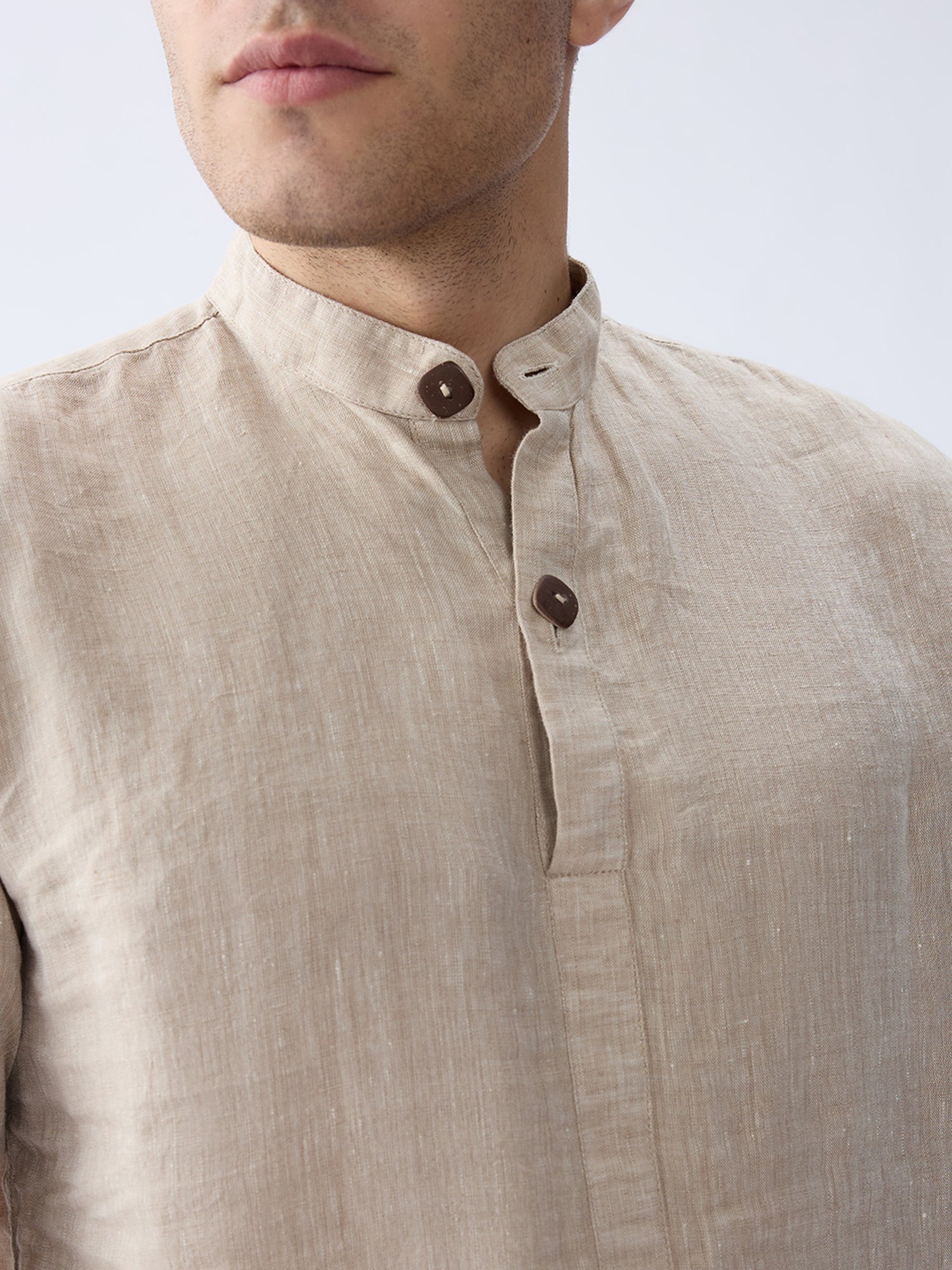 Origin Beige Short Kurta 100% Pure Linen - CiceroniKurta, Everyday Wearbhrāta