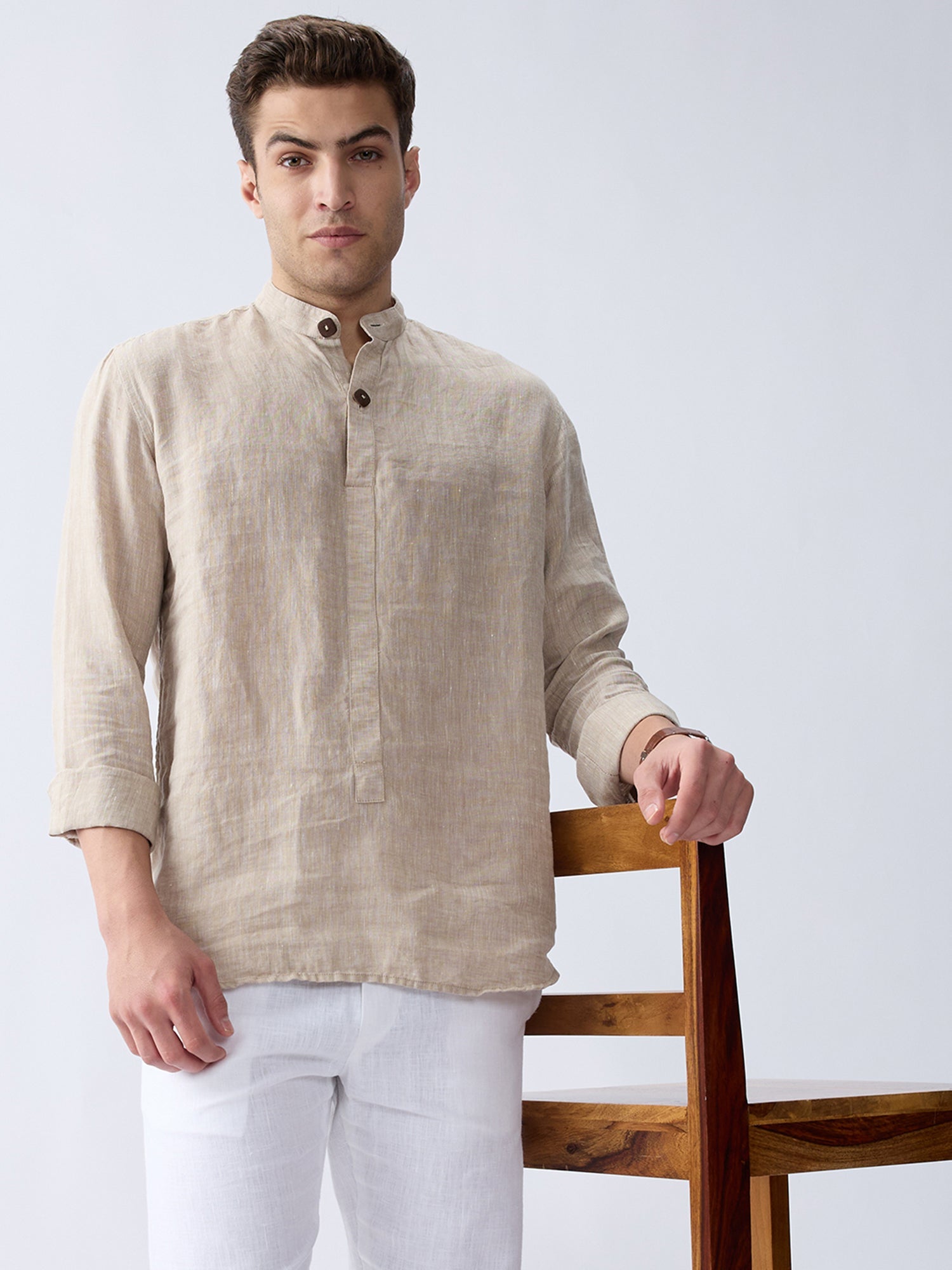 Origin Beige Short Kurta 100% Pure Linen - CiceroniKurta, Everyday Wearbhrāta