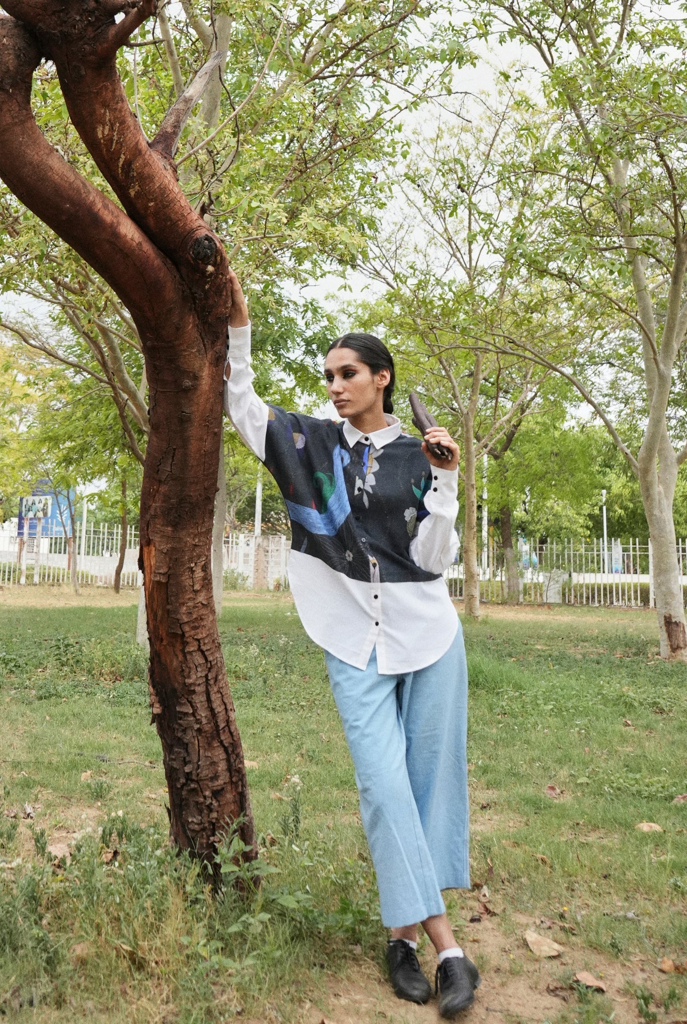 Overlay Shirt In Chetti Black With White Contrast - CiceroniWomen ShirtsNIKYTA