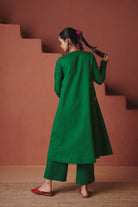 Paan Co - Linen Embroidered Pocket Kurta Set with Dupatta - CiceroniKurta SetsSaphed