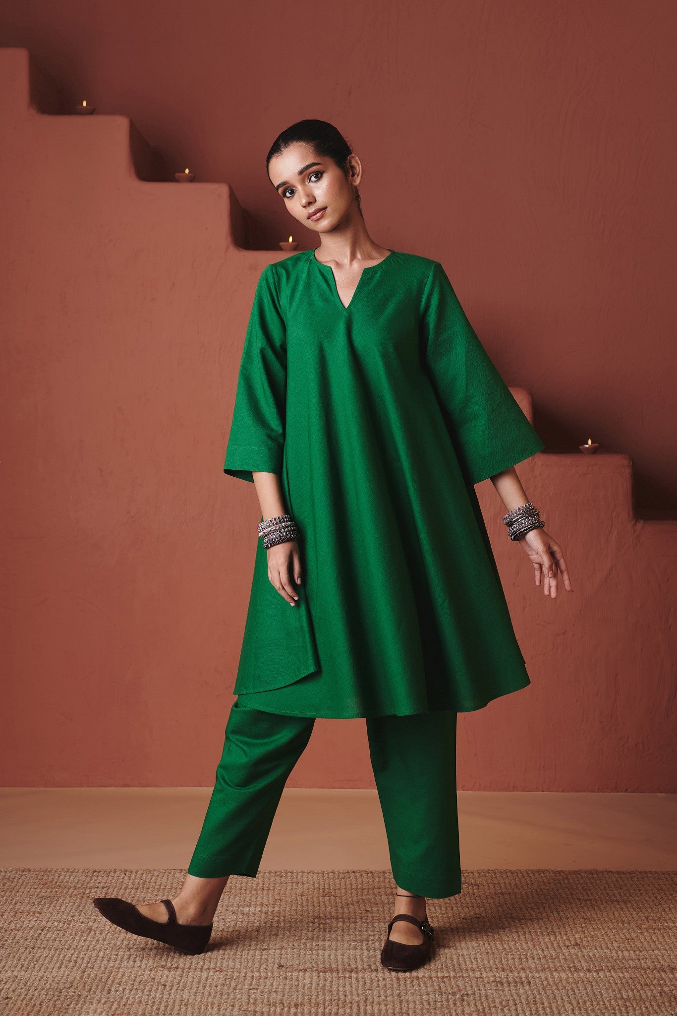 Paan Co - Linen Pheran Kurta Set - CiceroniWomen PantsSaphed