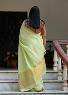 Pallu — Pista Handwoven Chekered Linen Saree - CiceroniSareePallu