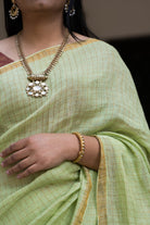 Pallu — Pista Handwoven Chekered Linen Saree - CiceroniSareePallu