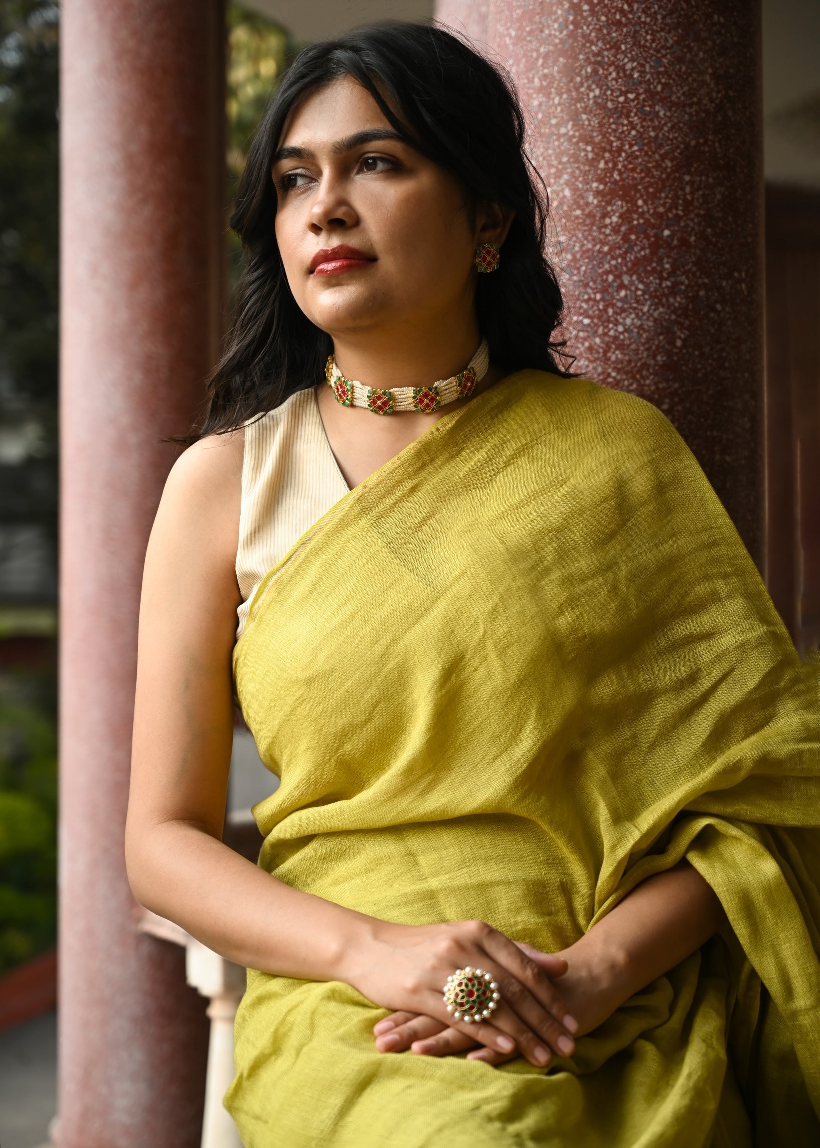 Pallu — Pista - Solid Handwoven Linen Saree - CiceroniSareePallu