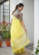 Pallu — Pitambar - Handwoven Checkered Linen Saree, Silver Zari - CiceroniSareePallu