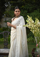 Pallu — Shwet - Handwoven Chekered Linen Saree Silver Zari - CiceroniSareePallu