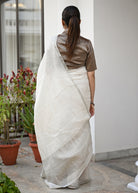 Pallu — Shwet - Handwoven Chekered Linen Saree Silver Zari - CiceroniSareePallu