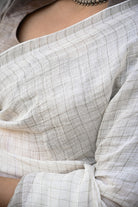 Pallu — Shwet - Handwoven Chekered Linen Saree Silver Zari - CiceroniSareePallu