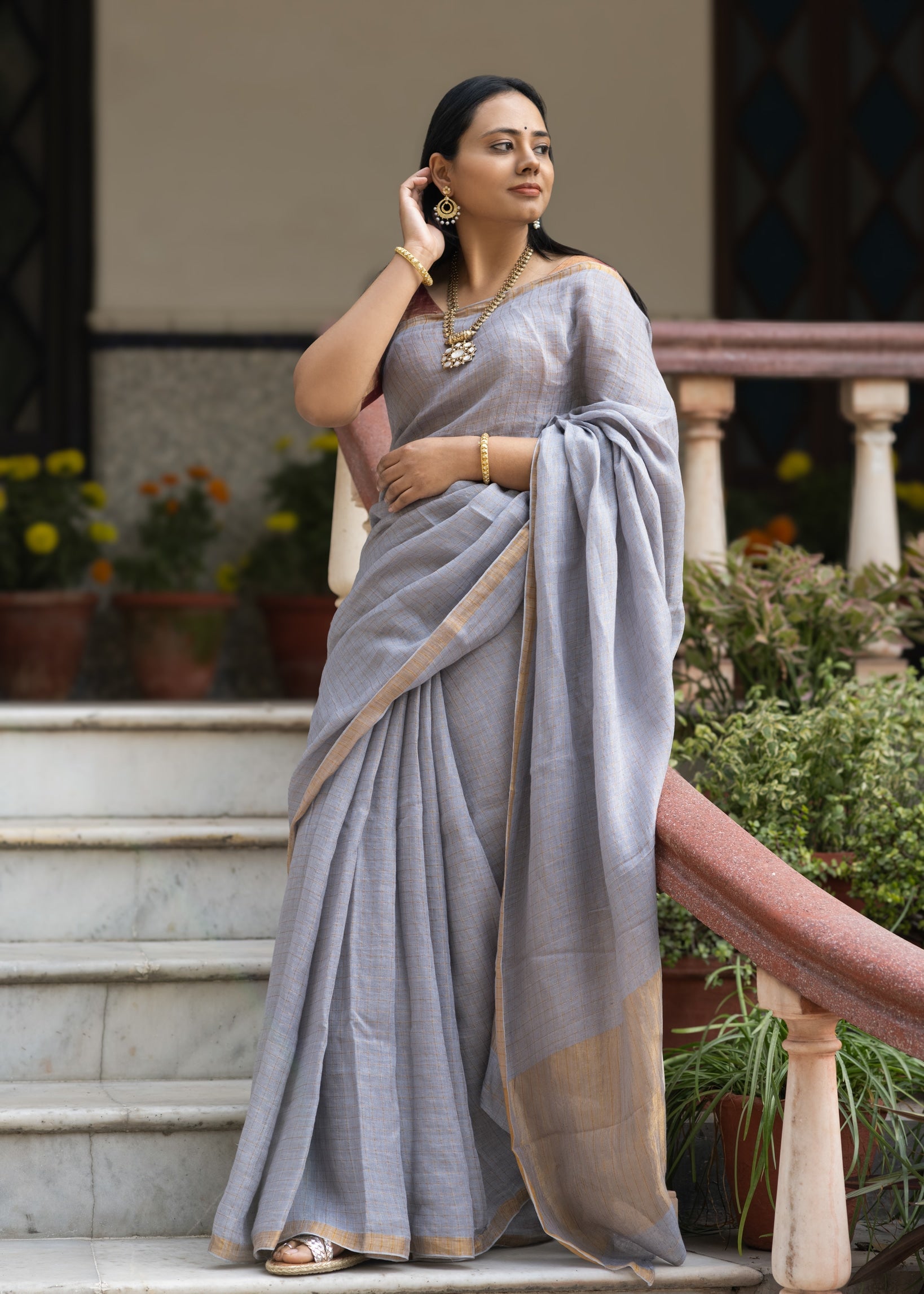 Pallu — Sileti - Handwoven Chekered Linen Saree - CiceroniSareePallu