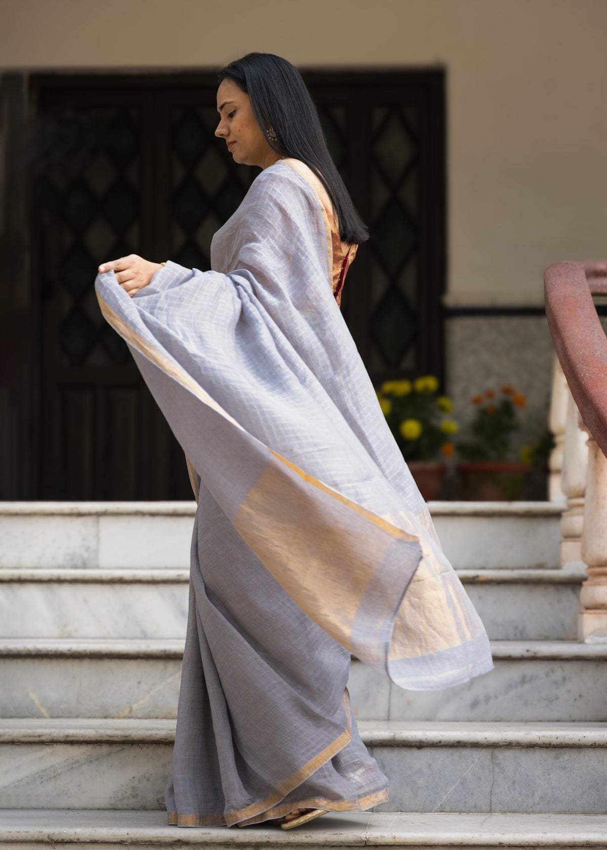 Pallu — Sileti - Handwoven Chekered Linen Saree - CiceroniSareePallu