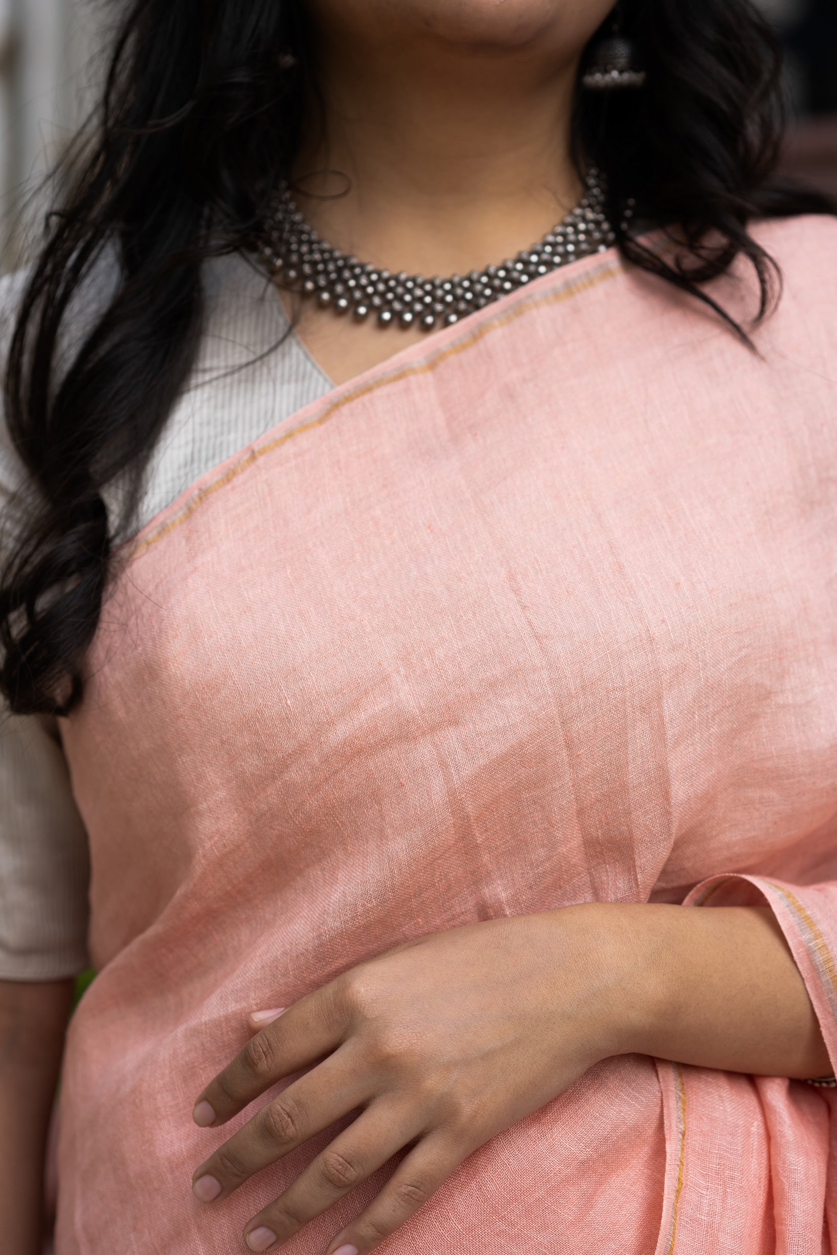 Pallu — Sparsh - Solid Linen Handwoven Linen Saree - CiceroniSareePallu