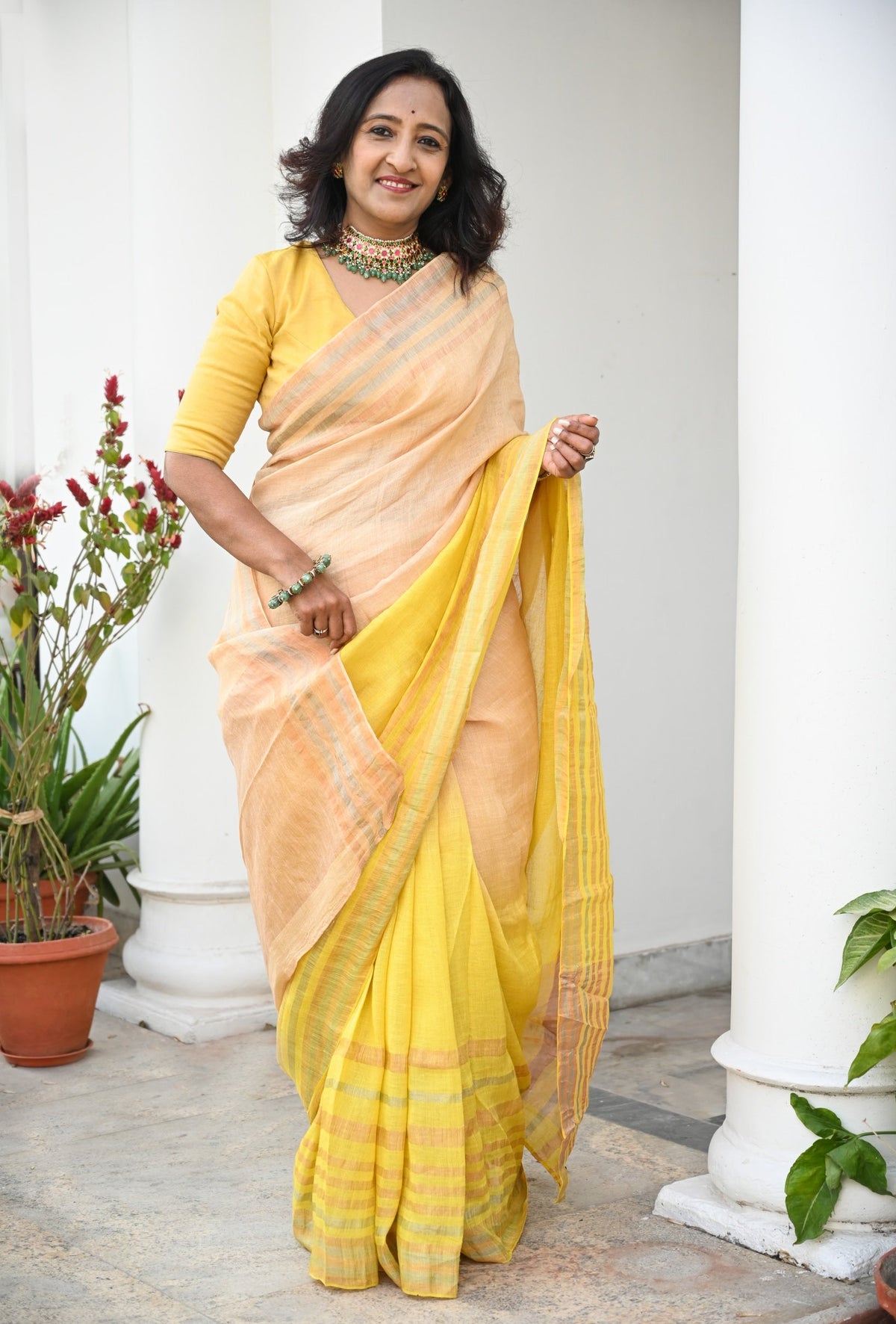 Pallu — Surajmukh Ombre Handwoven Linen Saree - CiceroniSareePallu
