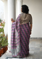 Pallu — Violet Tartan Check Handwoven Linen Saree - CiceroniSareePallu