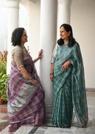 Pallu — Violet Tartan Check Handwoven Linen Saree - CiceroniSareePallu