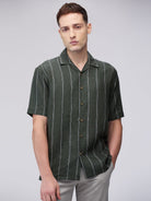 Palm Stripe 100% Linen Cuban Collar Shirt - CiceroniMen Shirtsbhrāta