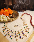Panchmala-5 Layered Blue Kemp Maanga and Green Stone Necklace - CiceroniNecklace SetAarika