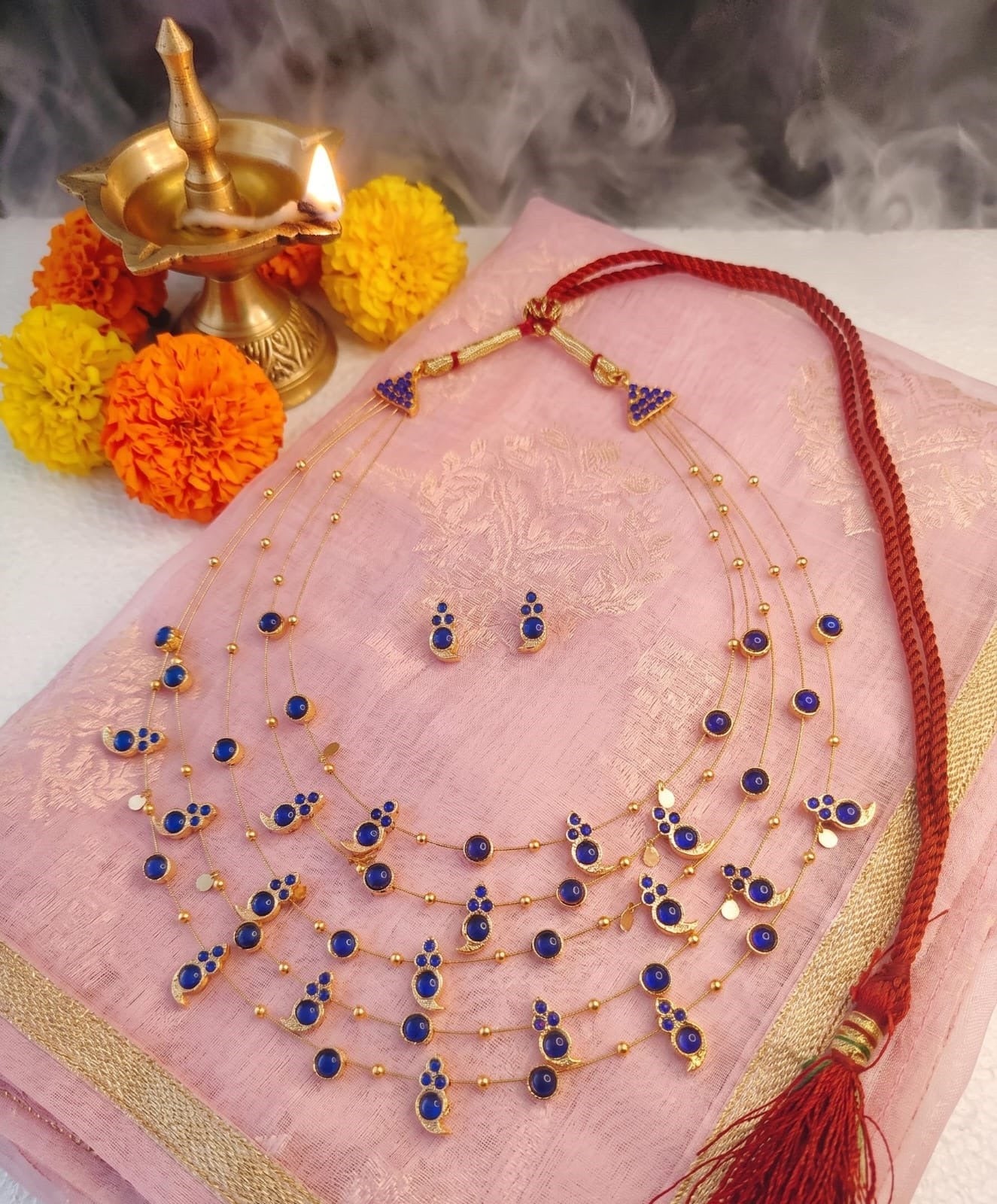 Panchmala-5 Layered Blue Kemp Maanga Necklace - CiceroniNecklace SetAarika
