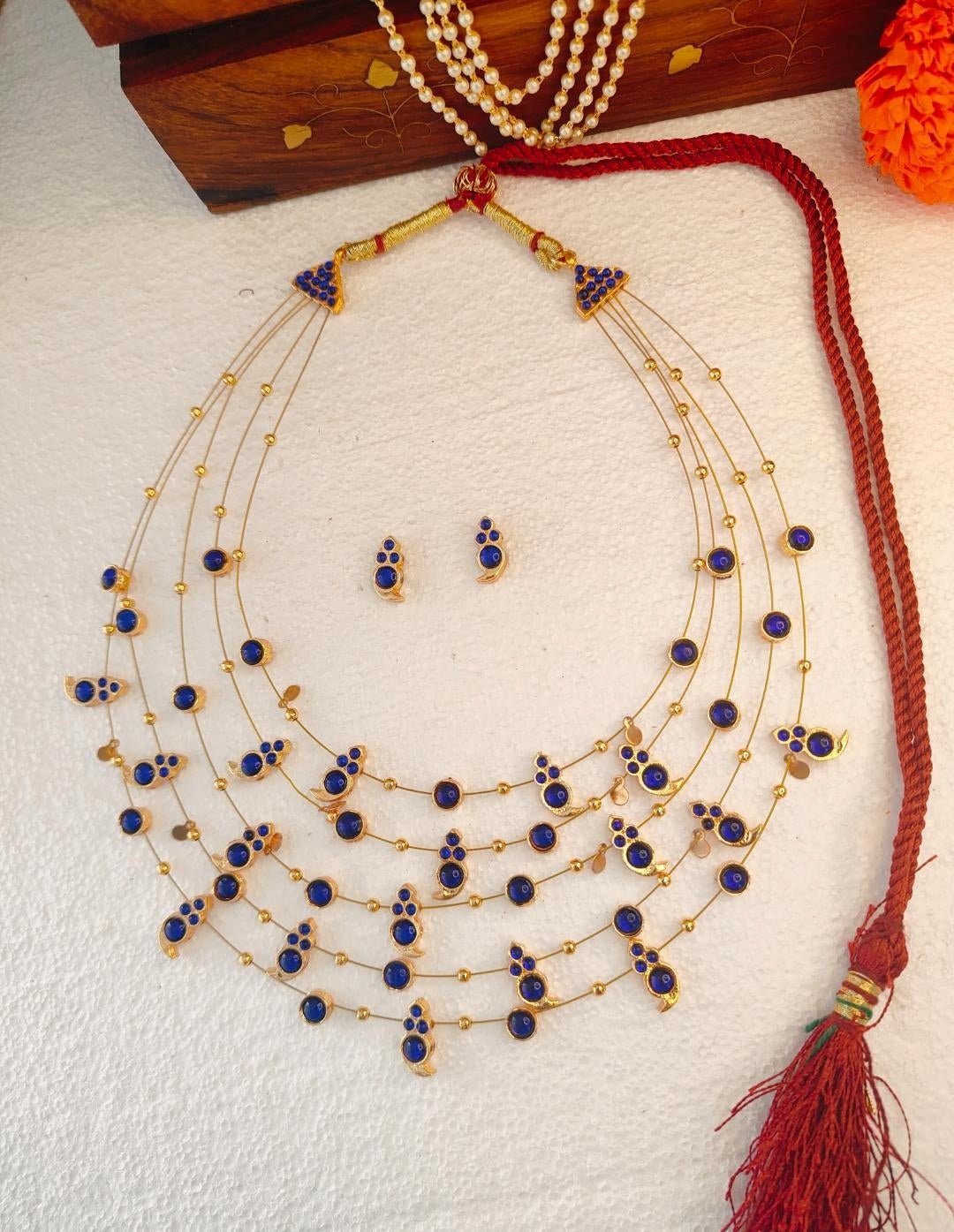 Panchmala-5 Layered Blue Kemp Maanga Necklace - CiceroniNecklace SetAarika