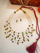 Panchmala-5 Layered Green Kemp Maanga and Blue Stone Necklace - CiceroniNecklace SetAarika