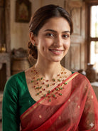 Panchmala-5 Layered Green Kemp Maanga and Red Stone Necklace - CiceroniNecklace SetAarika