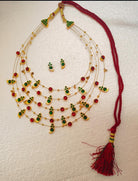 Panchmala-5 Layered Green Kemp Maanga and Red Stone Necklace - CiceroniNecklace SetAarika