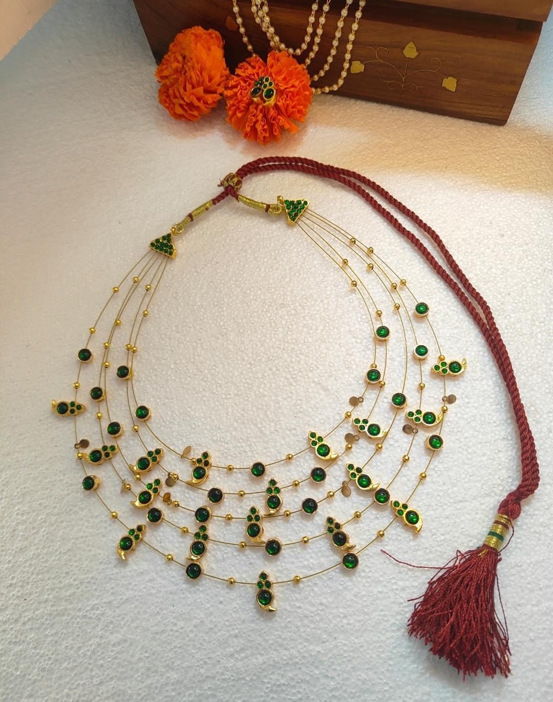 Panchmala-5 Layered Green Kemp Maanga Necklace - CiceroniNecklace SetAarika