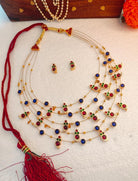 Panchmala-5 Layered Red Kemp Maanga and Blue Stone Necklace - CiceroniNecklace SetAarika