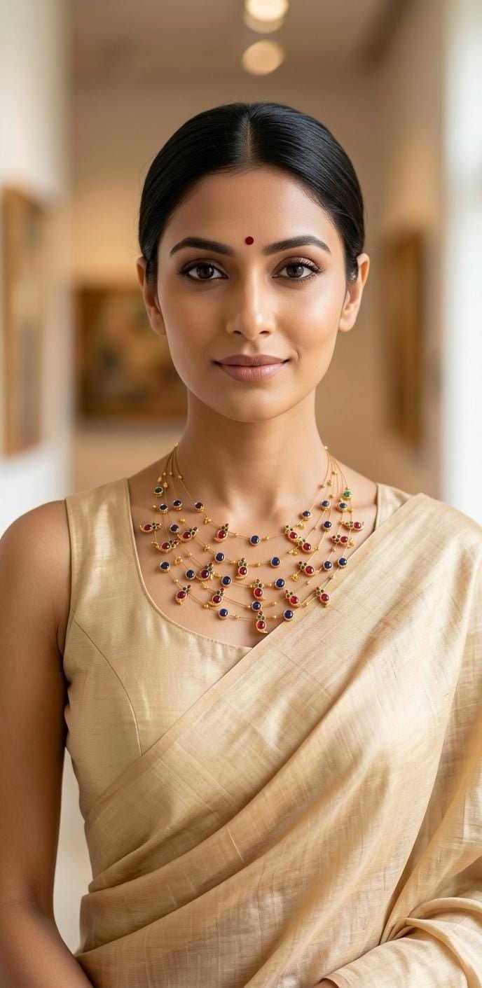 Panchmala-5 Layered Red Kemp Maanga and Blue Stone Necklace - CiceroniNecklace SetAarika