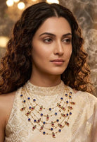 Panchmala-5 Layered Red Kemp Maanga and Blue Stone Necklace - CiceroniNecklace SetAarika