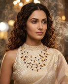 Panchmala-5 Layered Red Kemp Maanga and Blue Stone Necklace - CiceroniNecklace SetAarika