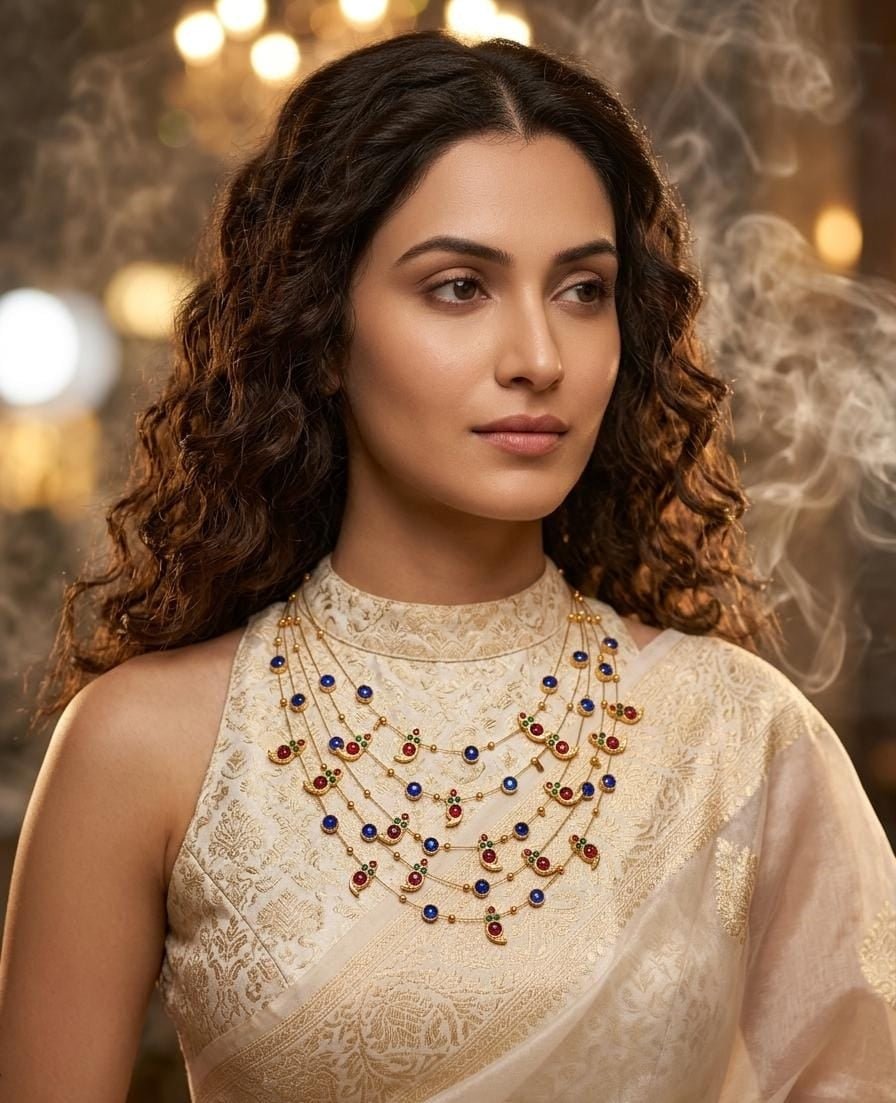 Panchmala-5 Layered Red Kemp Maanga and Blue Stone Necklace - CiceroniNecklace SetAarika