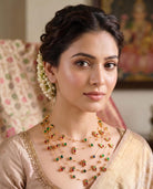 Panchmala-5 Layered Red Kemp Maanga and Green Stone Necklace - CiceroniNecklace SetAarika