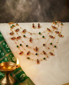 Panchmala-5 Layered Red Kemp Maanga and Green Stone Necklace - CiceroniNecklace SetAarika