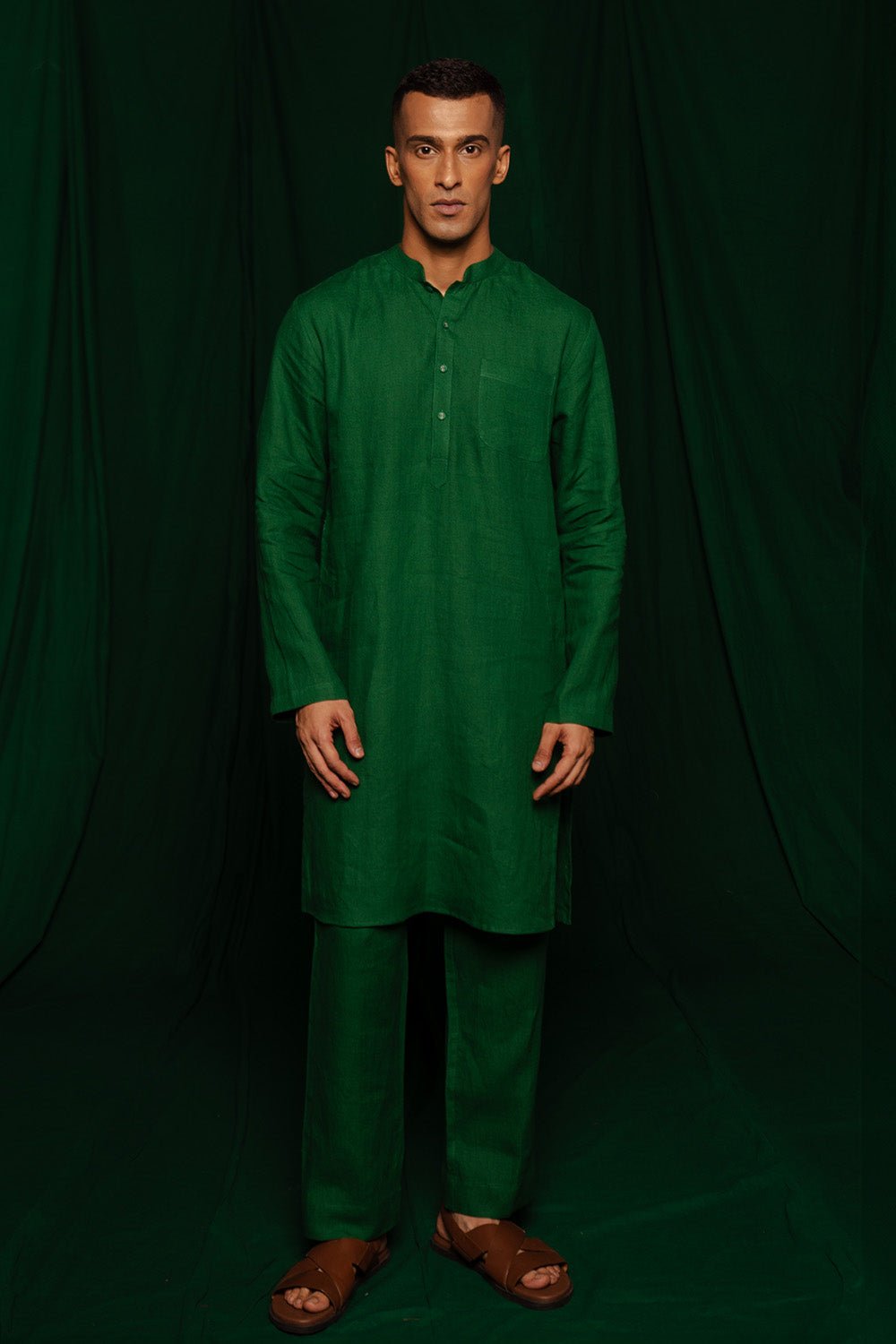 Panna Linen Men's Kurta - CiceroniKurta, Festive WearSaphed