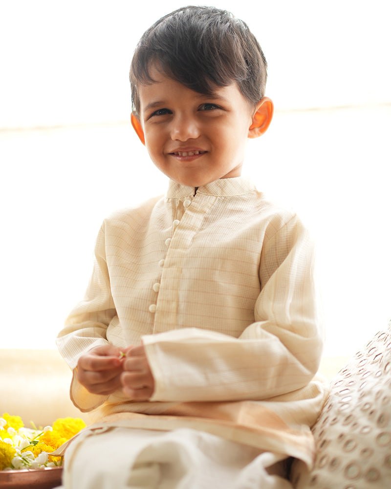 Parijat festive kurta in white and gold - CiceroniKurta, Festive WearLove The World Today