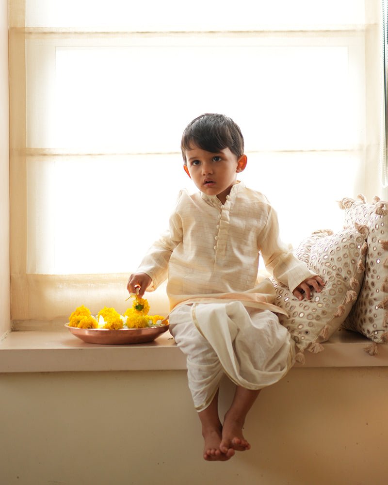 Parijat festive kurta in white and gold - CiceroniKurta, Festive WearLove The World Today