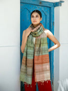 Pastel Peach Checks Peace Silk Scarf for Women - CiceroniScarfAeshaane